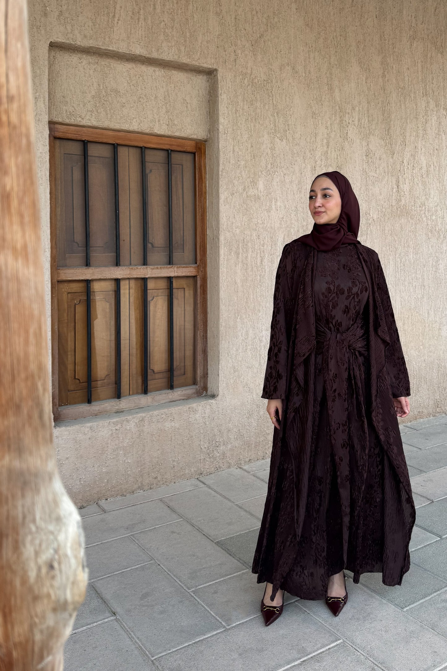 Coordinated Velvet Abaya