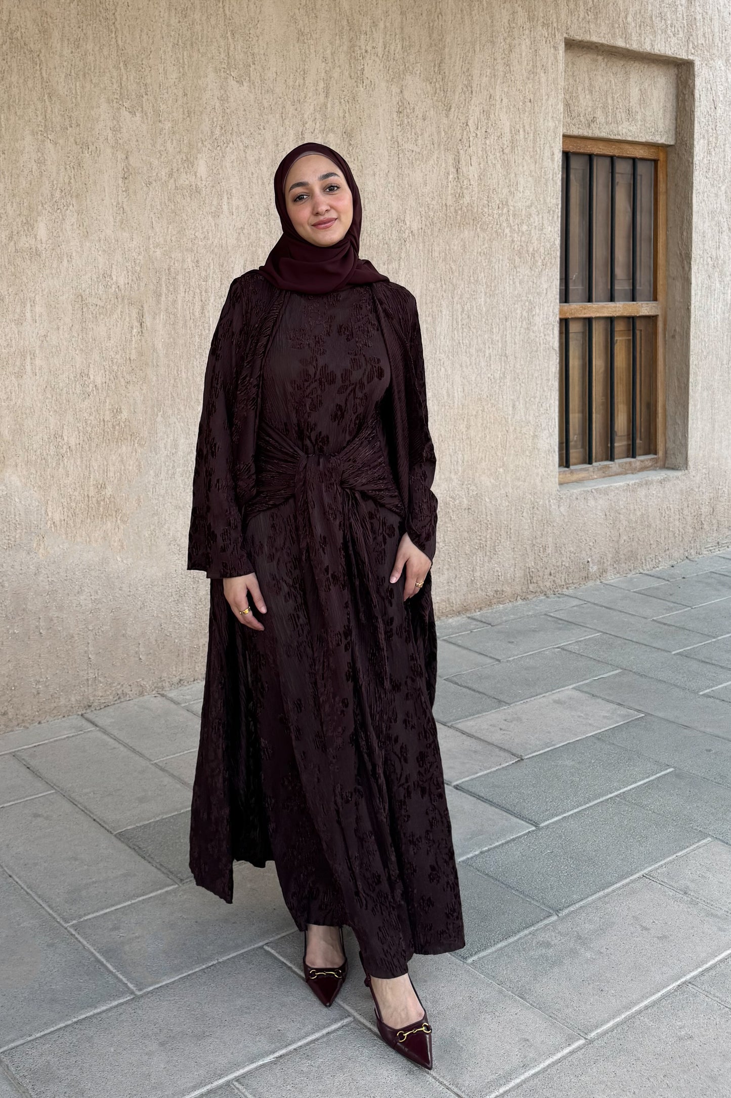 Coordinated Velvet Abaya